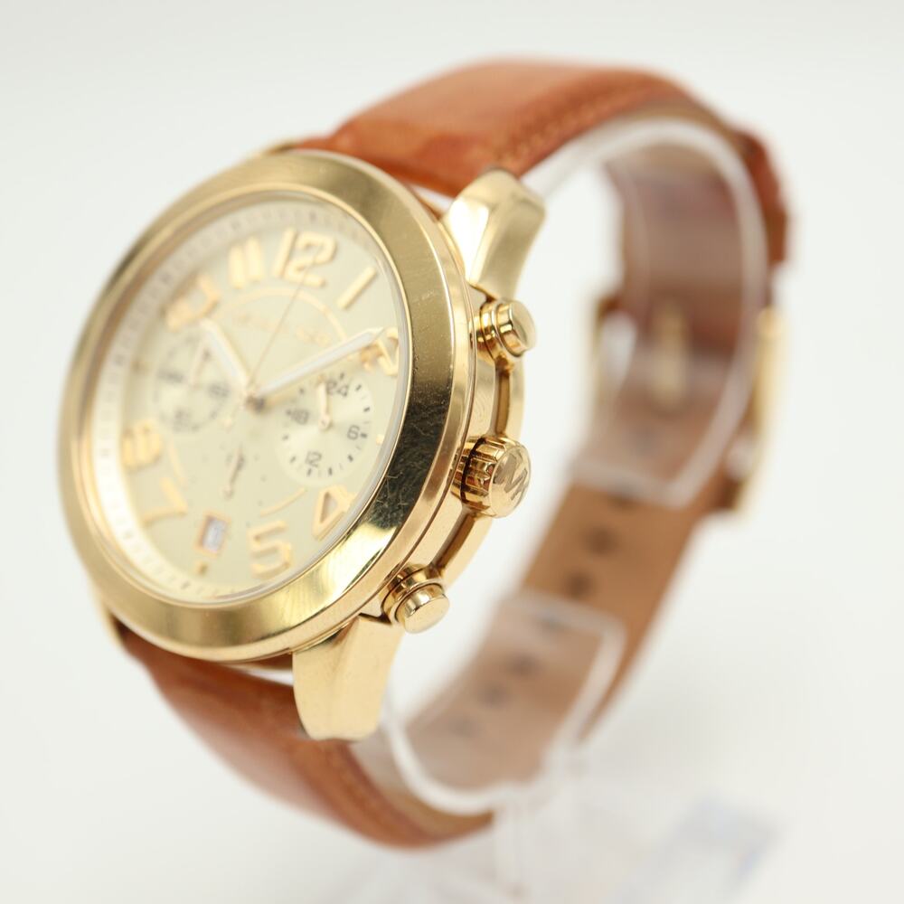 Michael Kors Mercer Gold Tone 42mm Chronograph Watch Leather MK2251 New Battery - Picture 7 of 11